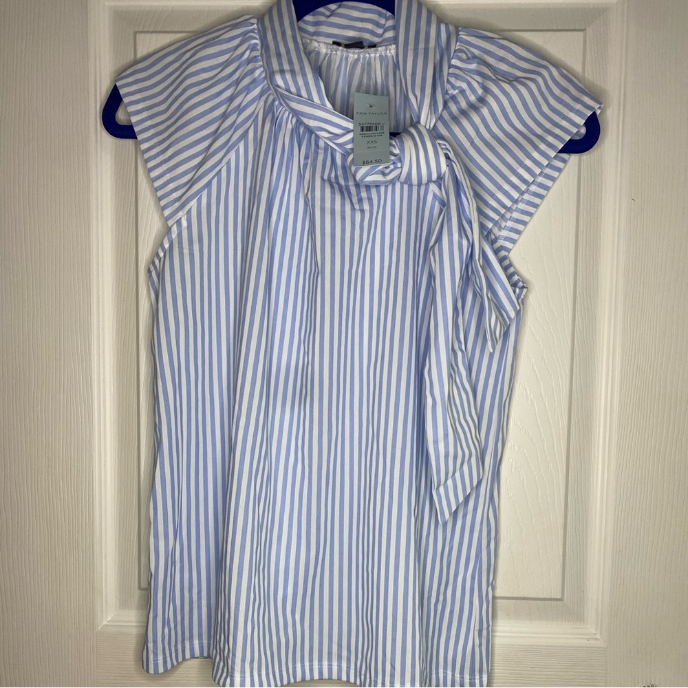 Ann Taylor Light Blue‎ and White Striped Blouse